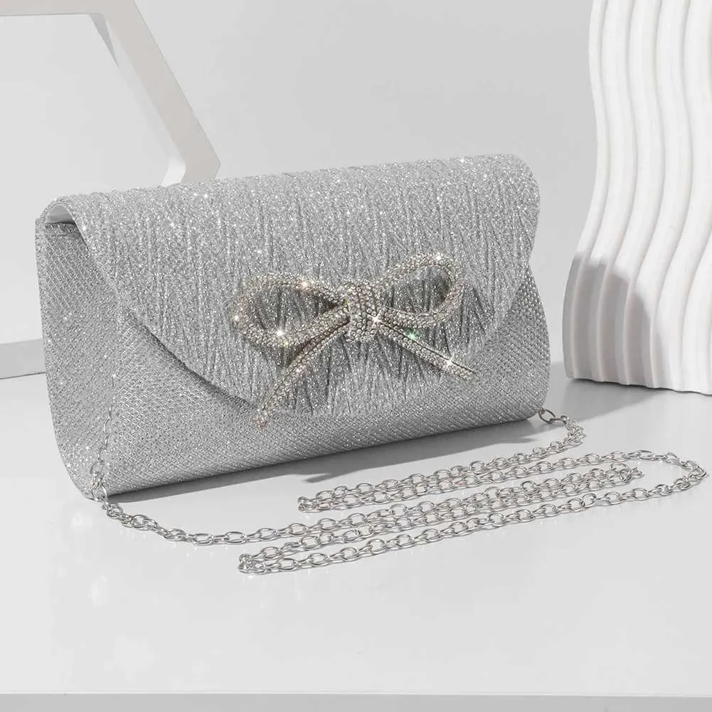 Elegante pochette con fiocco in cristallo scintillante da donna, con busta, per cena, sera, matrimonio, festa, ballo, portafoglio Y241019_voghion.com