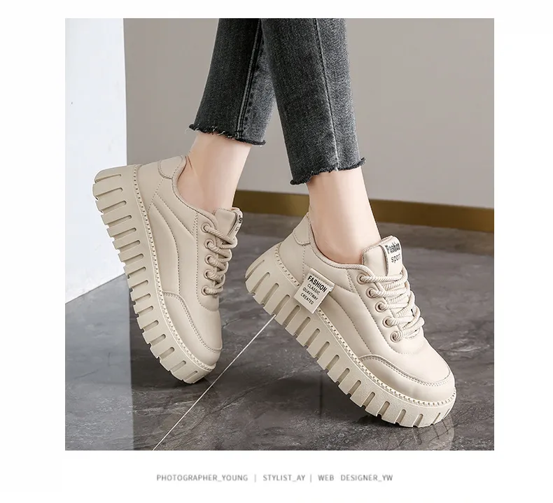 Women's Thick Sole Casual Board Shoes Versatile Trendy White_voghion.com