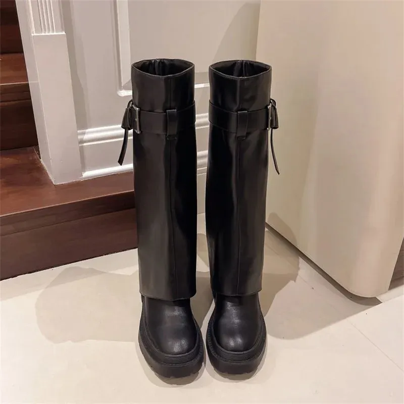 Design Sense Lång tub Tjocksulad Knight Fashion Retro Executive Pants Boots 240930_voghion.com