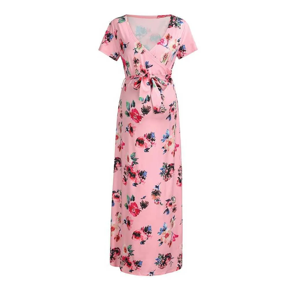Women's Long Dress Prom Clothes Floral Printed V Neck Summer Pregnancy Dresses For Pregnant Women Maternity Clothing_voghion.com