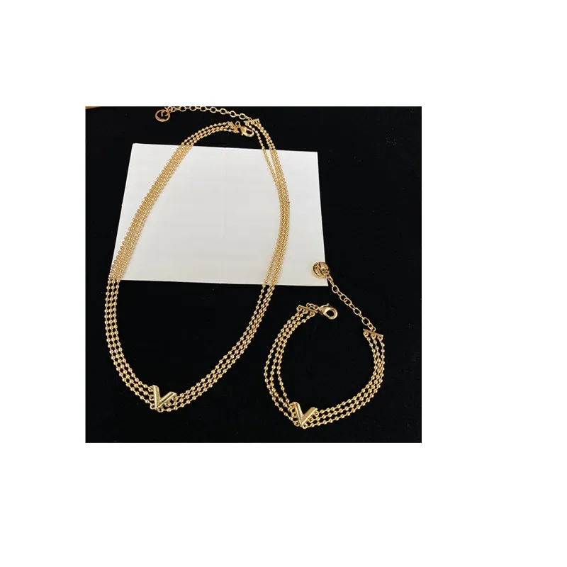With BOX Gold Plated Designer Jewelry Sets Flowers Multi Chains Fashion Hip Hop Charm Bracelet Pendant Necklace Wedding_voghion.com
