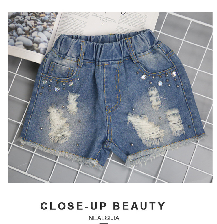 Kid's Clothing Girls denim shorts outer wear summer thin 2024 new fashion ripped children's pants female hot pants summer_voghion.com