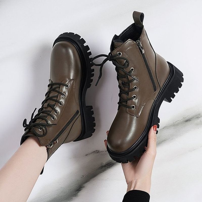 Soft Leather Martin 2023 Autumn And Winter New British Style Black Retro Zipper Thick Soles With High Short Boots For