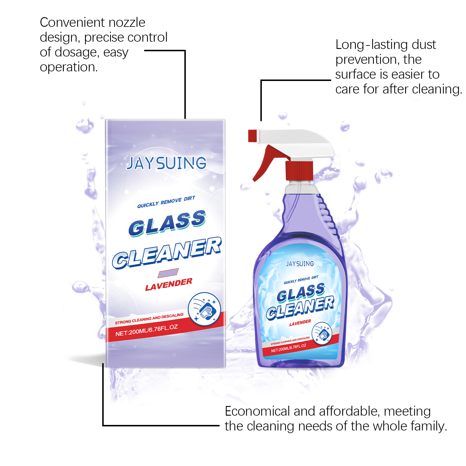 Jaysuing Lavender Scented Glass Cleaner Removes Dust, Dirt, Oil Stains And Cleaning Glass Household Cleaner_voghion.com