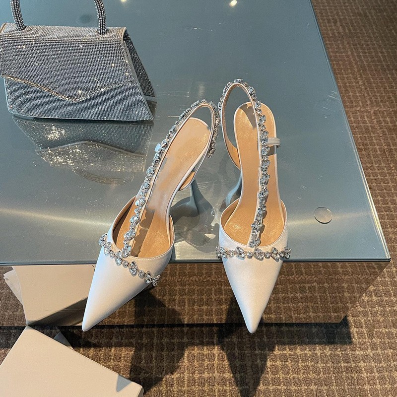 Damenschuhe Französische kleine Absätze Promi spitz einzelne Schuhe Fee weiße High Heels Stiletto Strass Baotou Sandalen weiblicher Sommer_voghion.com