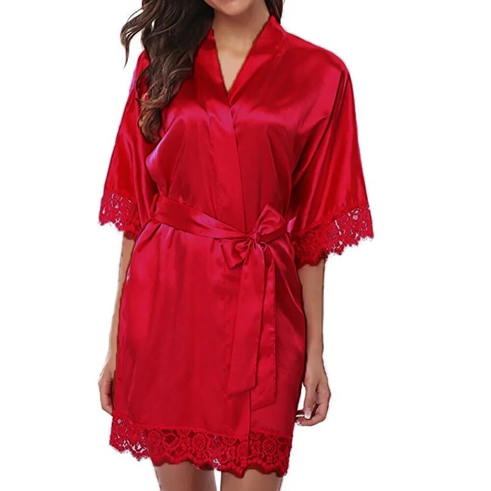 InjSatin-Robe de nuit en dentelle pour femme, lingerie sexy, douce, lisse, pyjama_voghion.com
