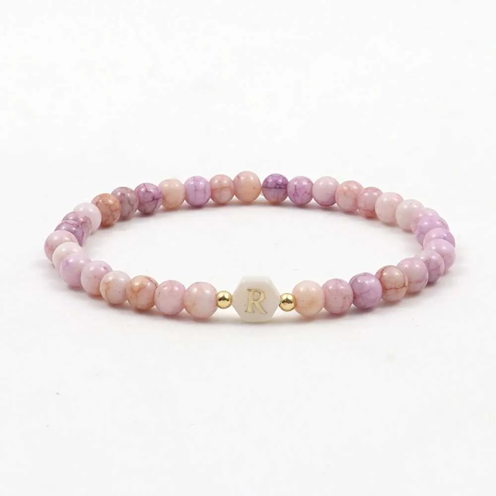 Chaîne 2023 Nouvelle Fleur Et Lettre Hexagonale Initiale Bracelet À Breloques En Perles Colorées Pour Femmes Bijoux CadeauL24_voghion.com