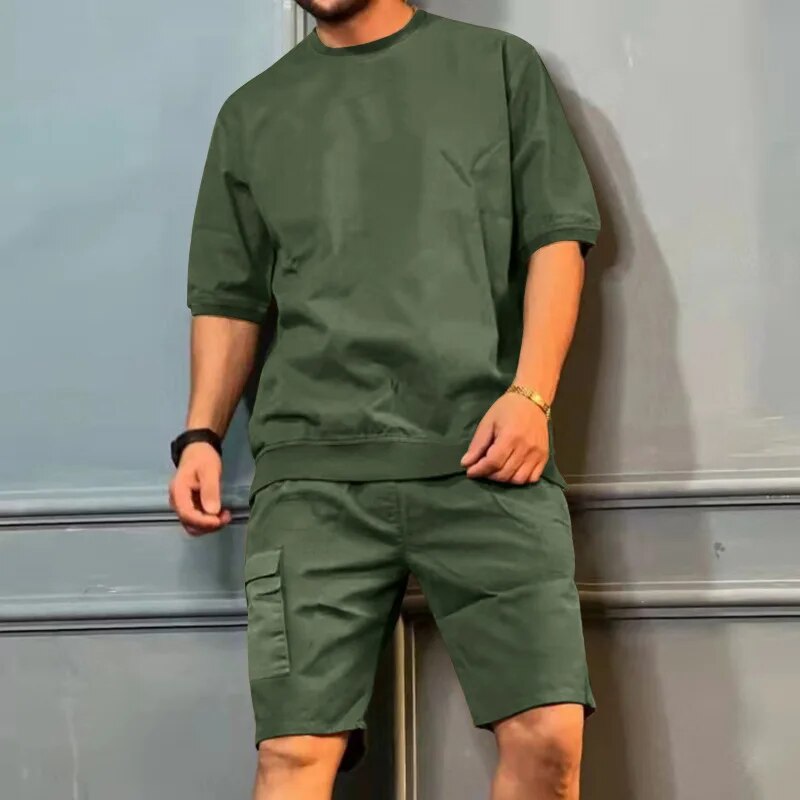 2024 New Summer Men's Sports Multi-Bag Pants Trendy Casual Short-Sleeved Shorts Personalized Suit_voghion.com
