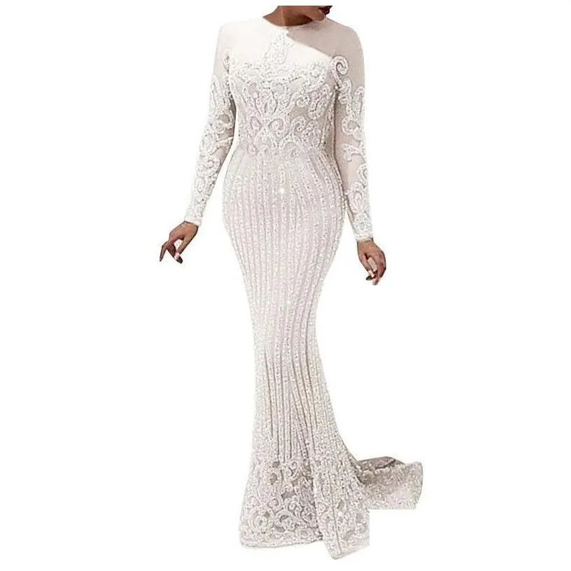 Večerní šaty 2022 New Arrival Y Prom Women Dlouhý rukáv Bodycon Tail Party Župan Elegantní Formální Vestido Drop Deli Dhxyc_voghion.com