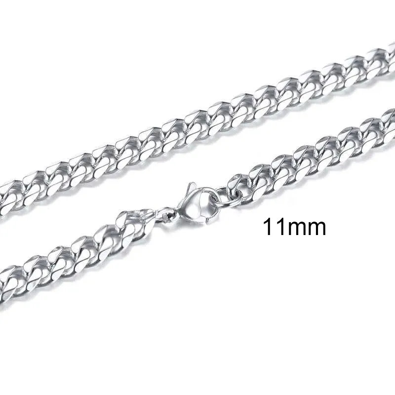 Kubanische Kettenglieder 3 bis 11 MM 14K Weißgold Halskette für Männer Choker Herren Lange Halsketten Schmuck_voghion.com