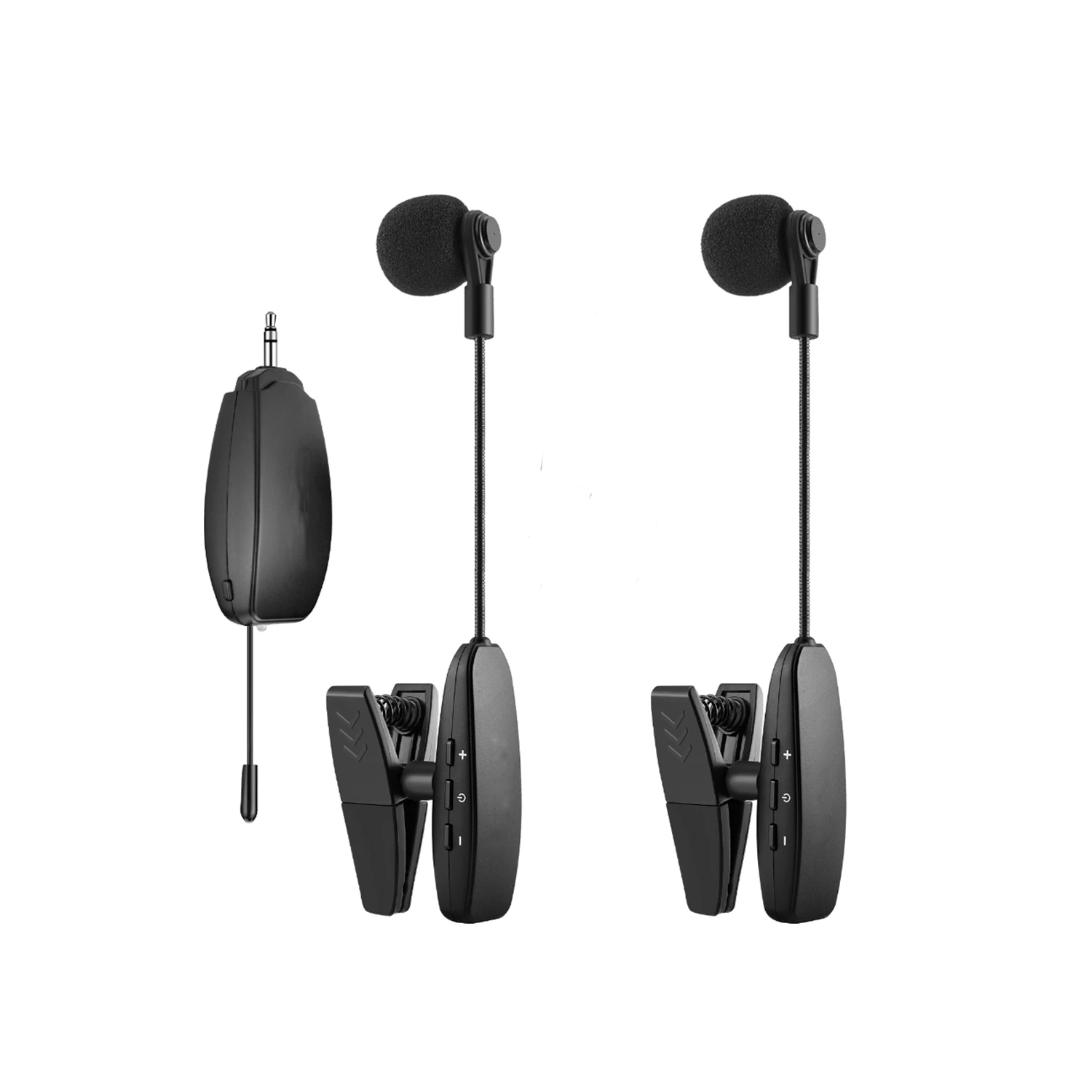 Dual Wireless Saxophone Microphone Clip on Mic for Trumpet Trombone Wind Instrument 2 Microphones at the same time_voghion.com