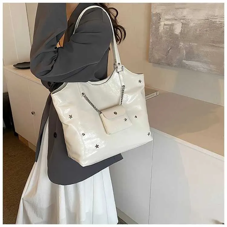 Sacs à bandoulière en cuir PU solide pour femmes, sacs de loisirs de grande capacité pour les déplacements féminins, sacs sous les bras avec étoiles et appliques, poignée_voghion.com