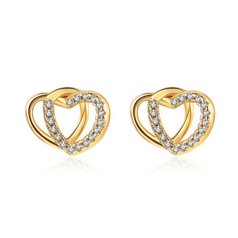 Sinn für Mode Liebe Doppel Ring Hohl Micro Intarsien Vielseitig Temperament Einfache Ohrringe_voghion.com