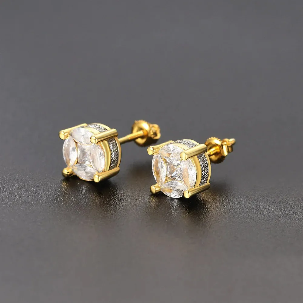 Orecchini a cerchio con borchie Hip Hop Iced Out per uomo, con zirconi color oro, accessori per piercing all'orecchio, tendenza Hiphop_voghion.com