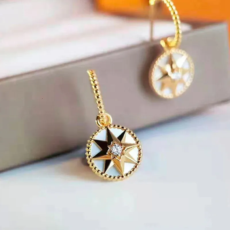 Anziw Personalità Fritillaria Bianca Bussola Pendente Collana Piercing Orecchini Placcato Oro Sterling Argento Regalo Donna_voghion.com