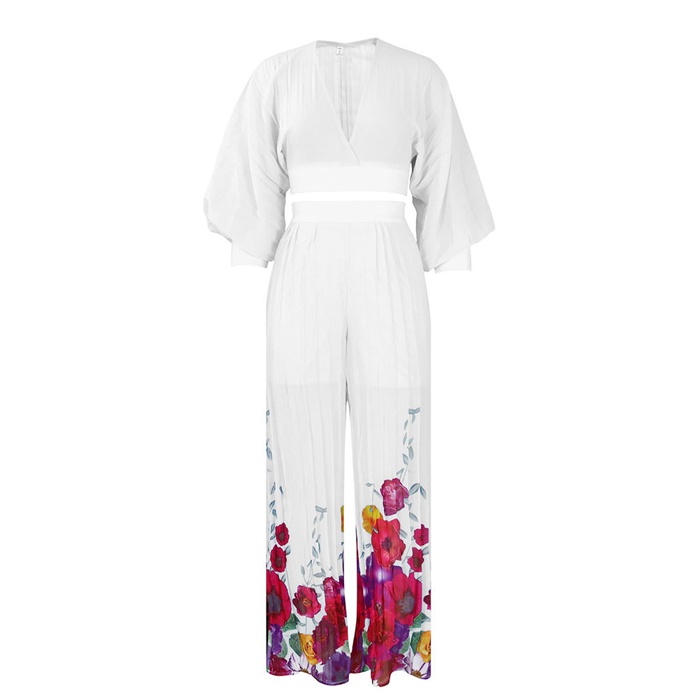 Completo pantalone donna con scollo a v camicetta in chiffon e pantaloni_voghion.com