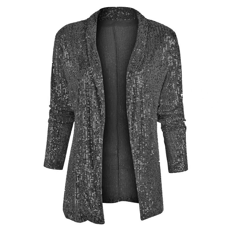 Damenbekleidung neuer heißer Stil, elegante einfarbige Slim Fit-Freizeit-Pailletten-Kleinanzugjacke für Damen_voghion.com