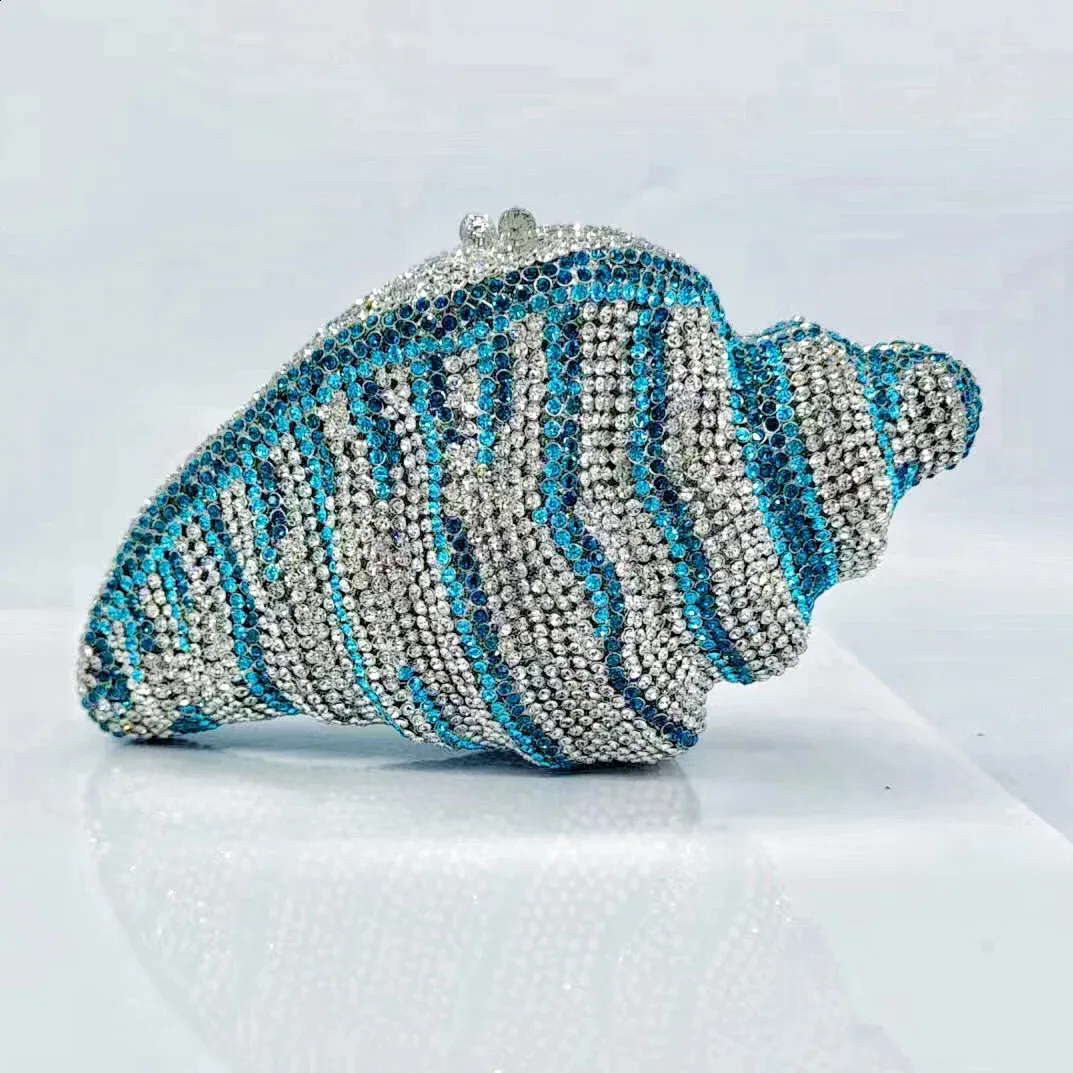Lady Conch BlueGold Cristalli Pochette Donna Borsa da Sera Matrimonio Dia Borsa da Sposa Festa Rhie Minaudiere 240827_voghion.com
