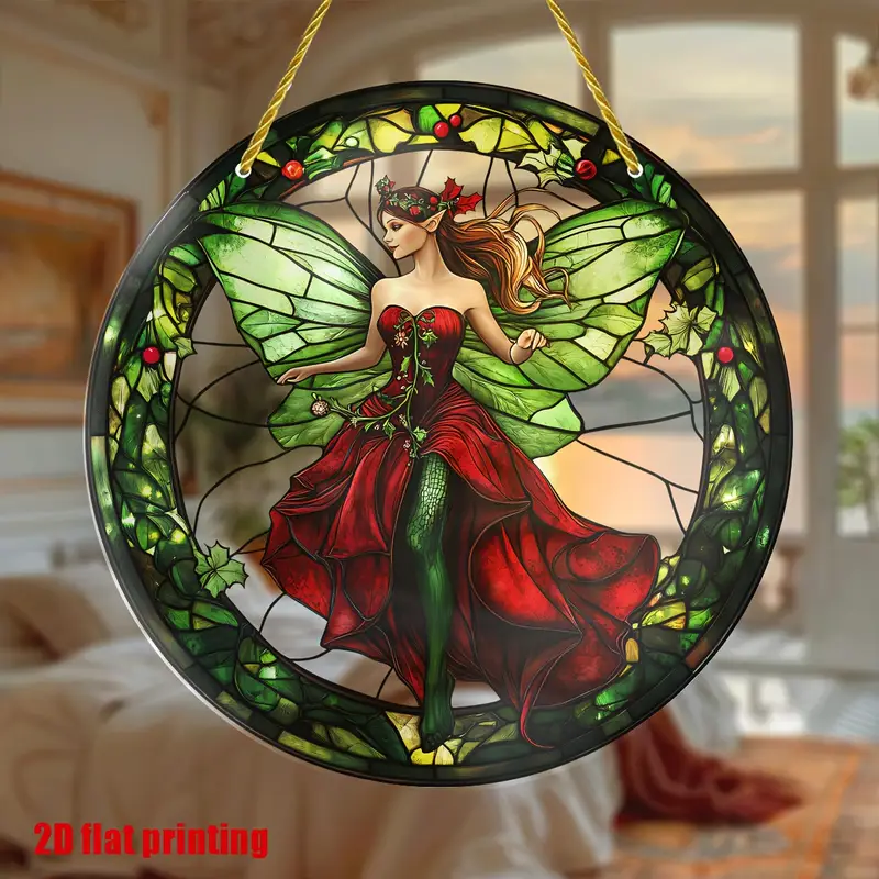 Christmas Fairy Suncatcher - 8x8in Acrylic Round Garland, Holiday Window Hanging For Porch, Garden & Home - Festive Gift For Women_voghion.com