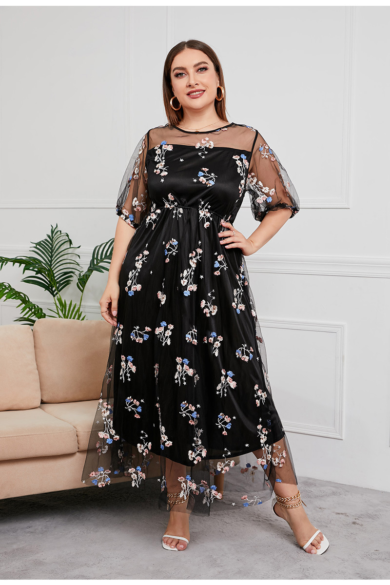Elegant Women's Plus Size Mesh Dress For Banquet And Evening Party_voghion.com