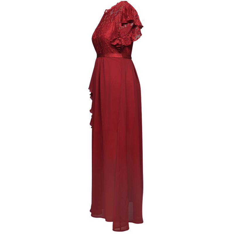Europäischer und amerikanischer heißer Stil, Abendkleid, Spitzenstil, hoher Taille, langer Rock_voghion.com