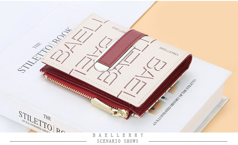 Baellerry ladies short wallet style printed multi-card slots snap coin purse fashionable zipper card holder for women_voghion.com