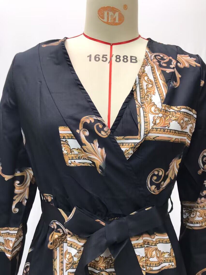 Women's retro palace style printed long-sleeved dress mopping shirt dress_mkmklike.com