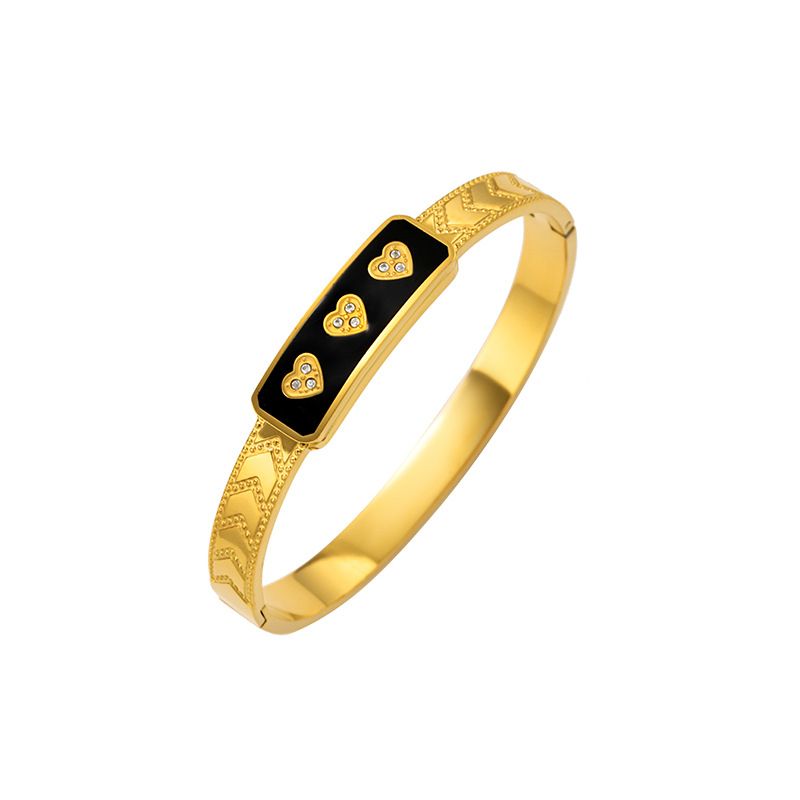 Goccia d'amore in titanio con olio intarsiato con dia, versatile bracciale in acciaio inossidabile, accessorio anti-scolorimento_voghion.com