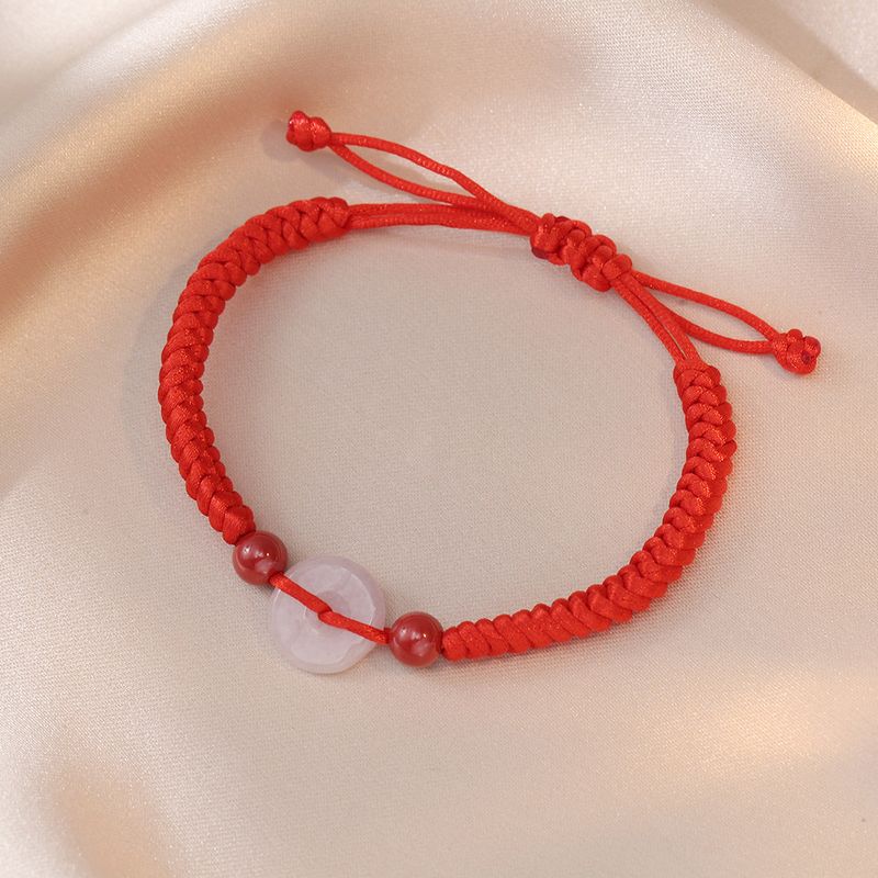 Braccialetto intrecciato in corda rossa con fibbia della pace in calcedonio per ragazzi e coppie, piccolo design, anno zodiacale, ragazze_voghion.com