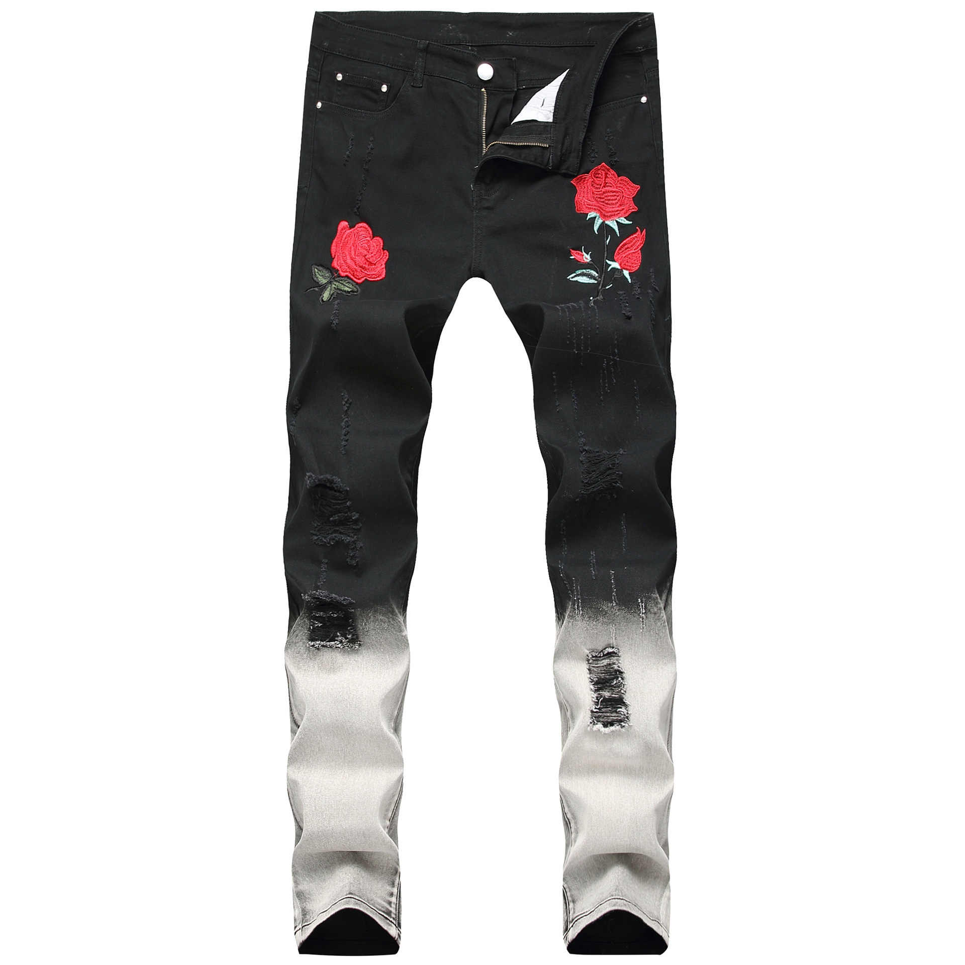 Pantalones vaqueros personalizados con bordados de estilo con agujeros, pantalones de hombre de tendencia casual