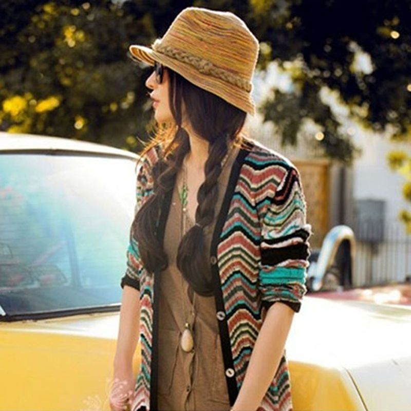 Cappello fedora di paglia donna cappello sole estivo da spiaggia_voghion.com