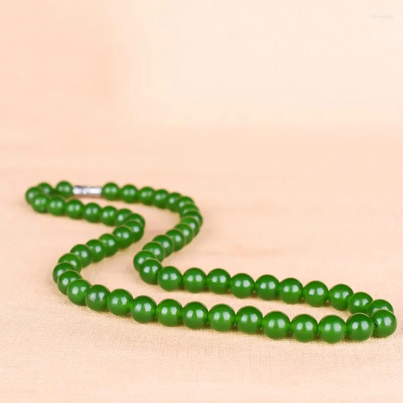 Ketten Chinesische natürliche grüne Jade Runde Perlen Halskette handgeschnitzte Jadeit Mode Charme Schmuck Zubehör Amulett für_voghion.com