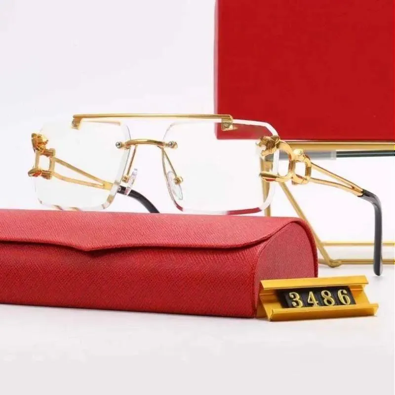 Black Sunglasses Designer Woman Mens Sunglass Curved Temples Metal Frame Rectangle Rimless Oversized Fashion Beach_voghion.com