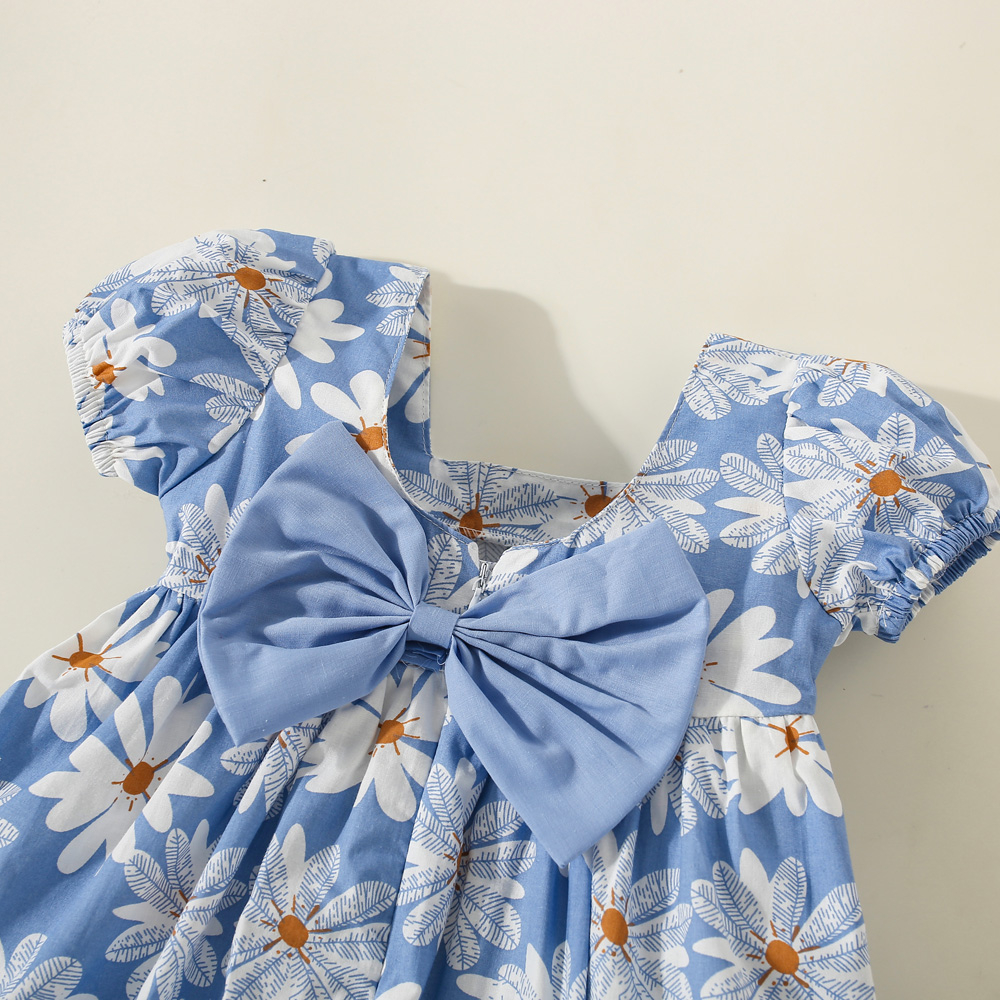 Flower Baby Girl Dress Summer Cotton Princess Dress with Big Bow_voghion.com