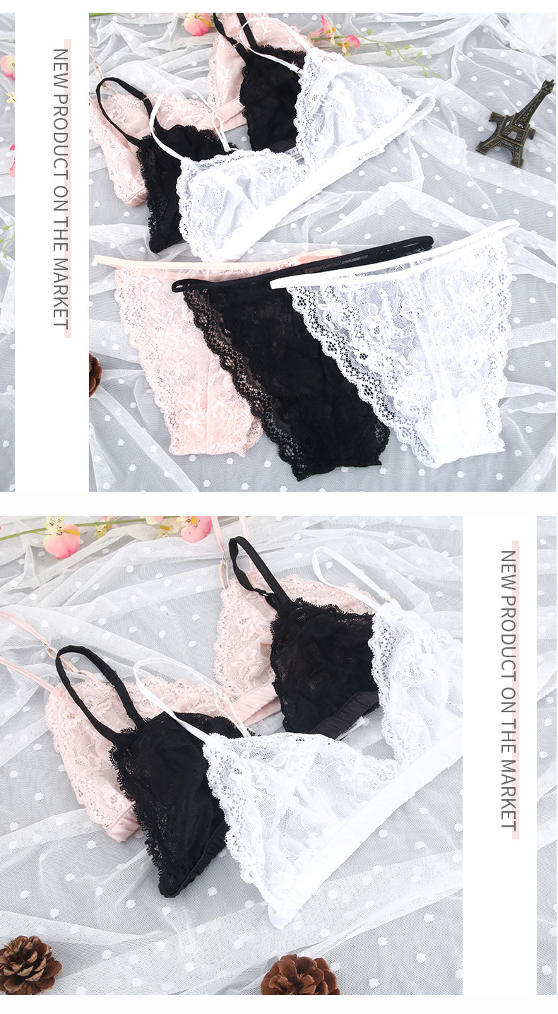 Ropa interior sexy de encaje para mujer, ropa interior con copa triangular francesa, copa fina cómoda sin anillo de acero, Conjunto de sujetador moldeador de cuerpo_voghion.com