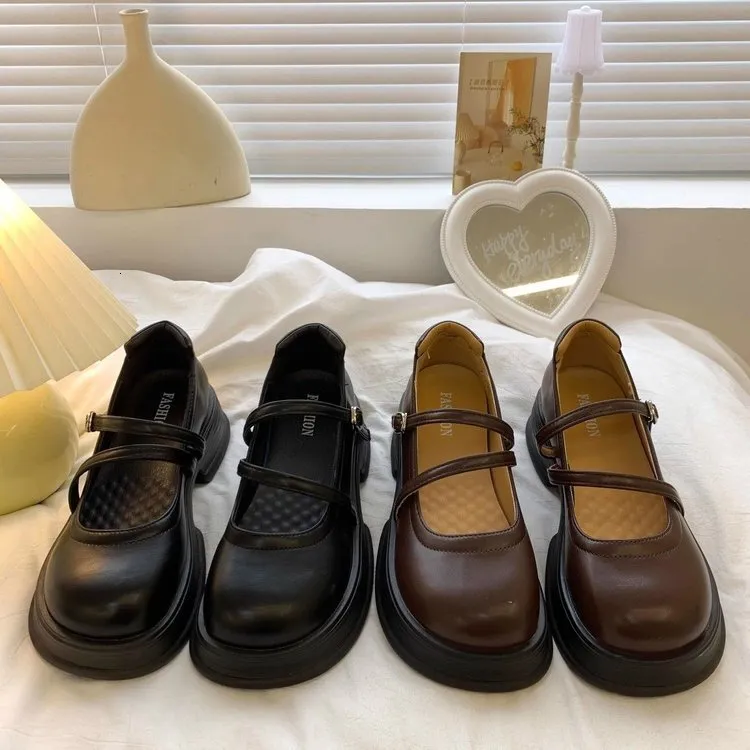 JK Versatile Testa Rotonda Fondo Spesso Piccola Pelle per Donna 2024 Nuovo Stile Britannico Estate Mary Jane Scarpe Singole_voghion.com