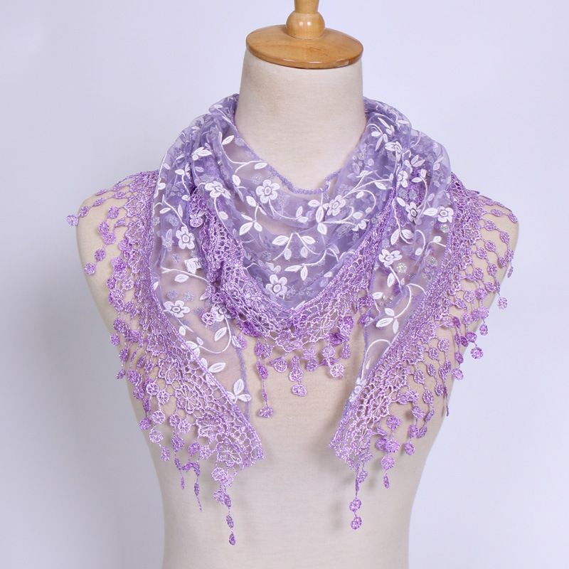 Spring And Autumn ral Lace Korean Edition Triangle Headcloth Classic Breathable Hollow Solid Color Scarf_voghion.com