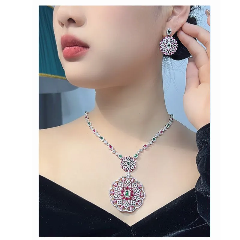 Orecchini pendenti con fiori di cristallo alla moda, collana girocollo, gioielli da sposa, regalo_voghion.com