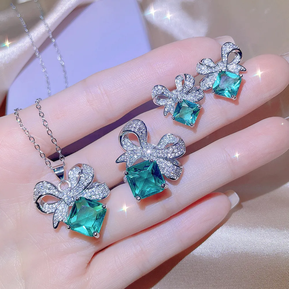 collana pendente fiore diamante designer argento carino dolce rosa cristallo splendente cz zircone choker collane orecchini orecchio_voghion.com