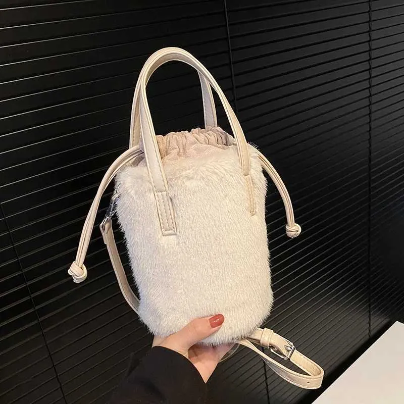 Borsa a secchiello in peluche retro donna borsa a tracolla_voghion.com