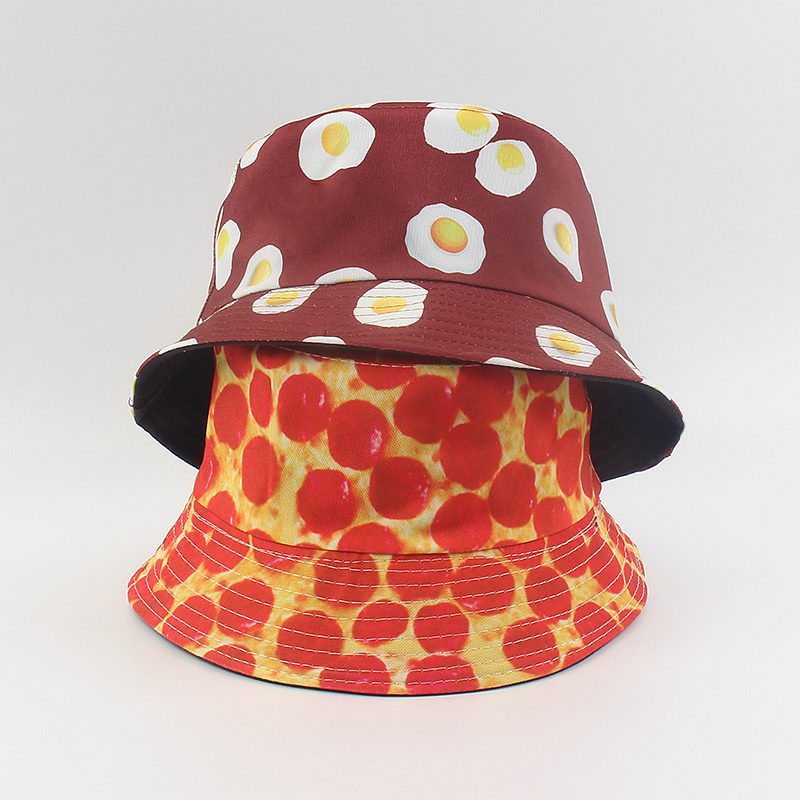 Creative new fried egg pattern printed bucket hat women's summer outdoor double-sided basin hat couple sun hat