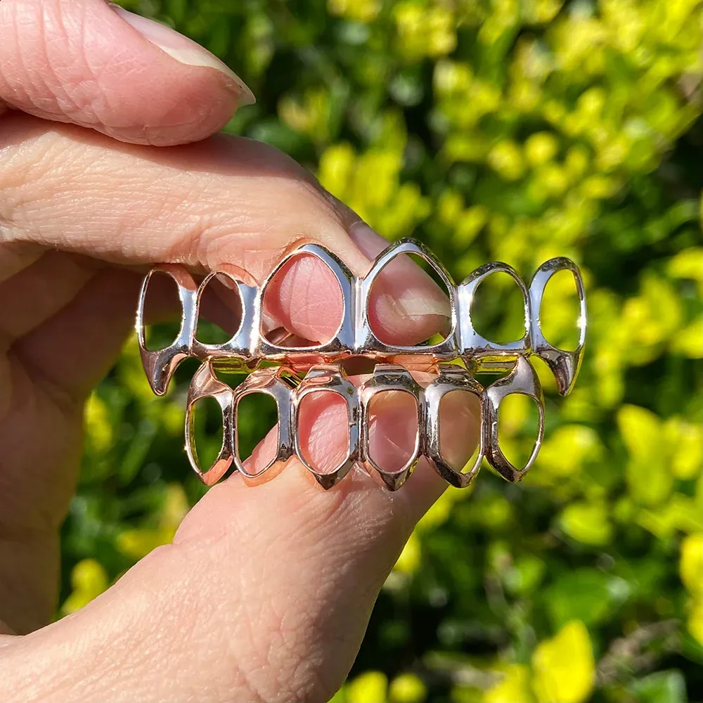 RACHELZ Mode 6/6 Vollhohlzähne 14K vergoldete Zahnkappen Dekor Zahnspangen Reißzähne Dentalgrills für Männer Frauen Schmuck_voghion.com