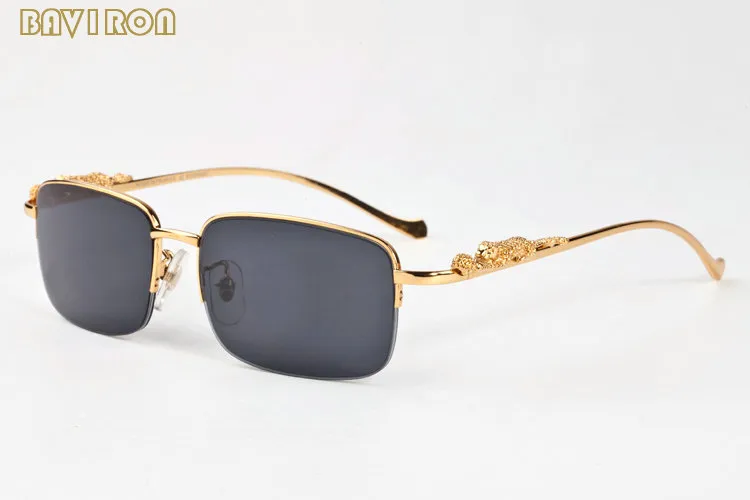 Vintage Leopard Rimless Sunglasses For Men And Women Gold Tone_voghion.com