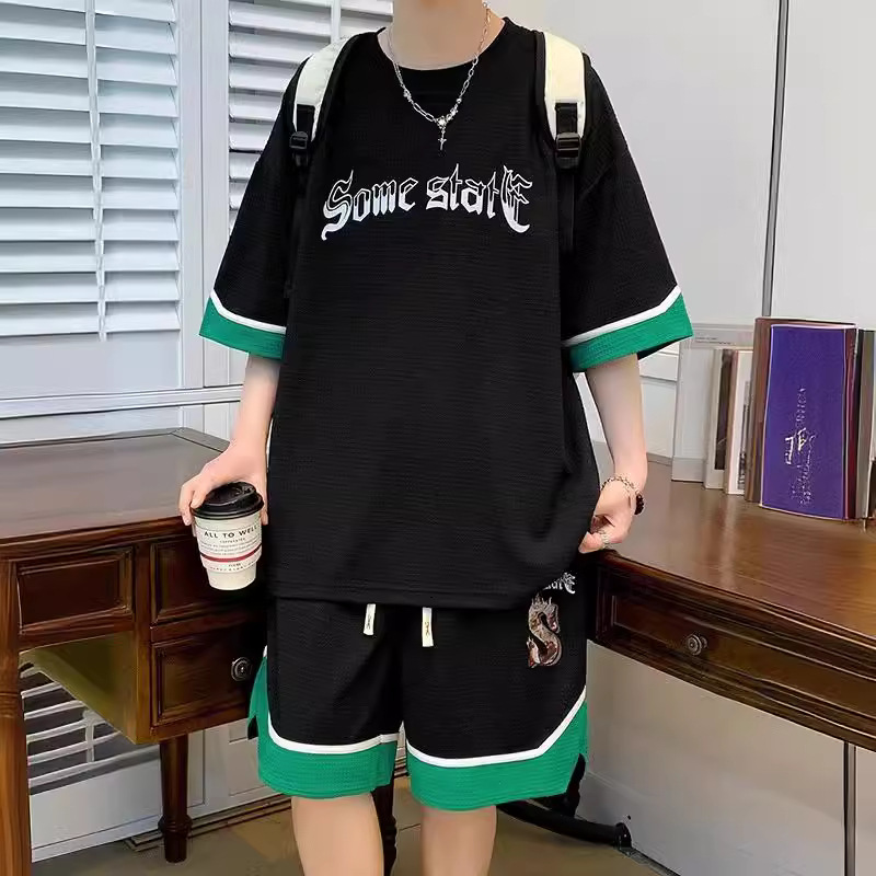men's summer trendy brand five-point sleeve T-shirt shorts plus size casual two-piece suit_voghion.com