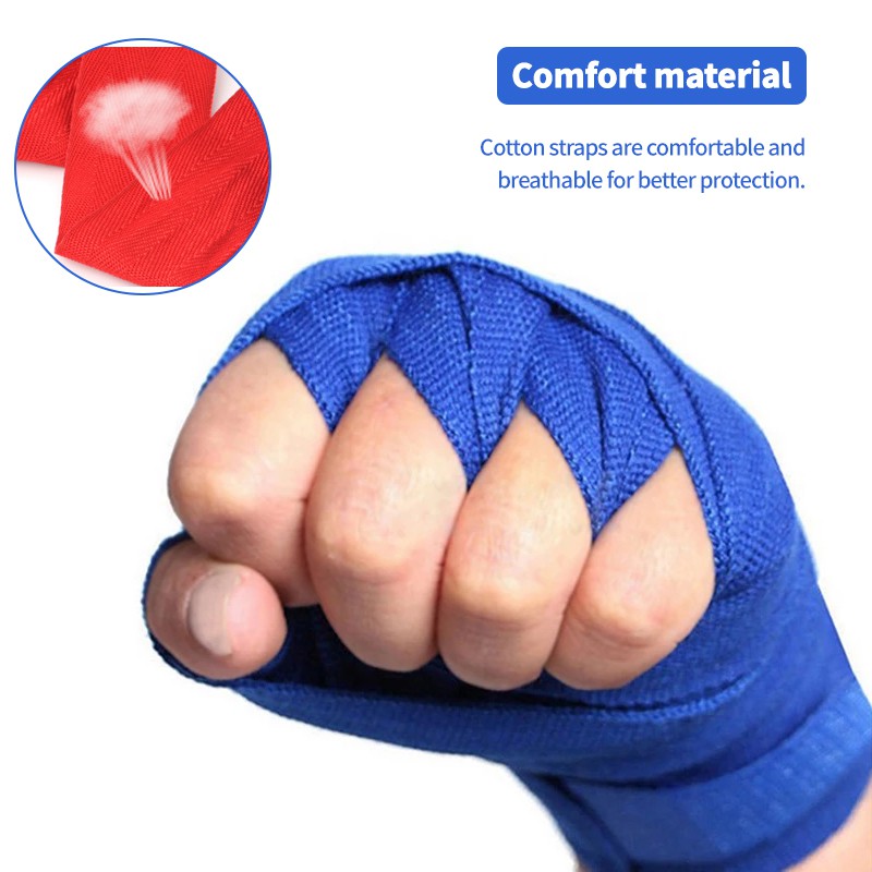1 paio 5M/3M 100% cotone Bo Strap Bendaggio Velcro Guanti per le mani Bende Sanda Muay Thai MMA Taekwondo_voghion.com