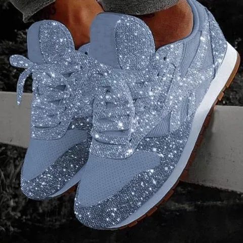 Women Casual Glitter Mesh Flat Ladies Sequin Vulcanized Lace Up Sneakers Outdoor Sport Running Shoes_voghion.com