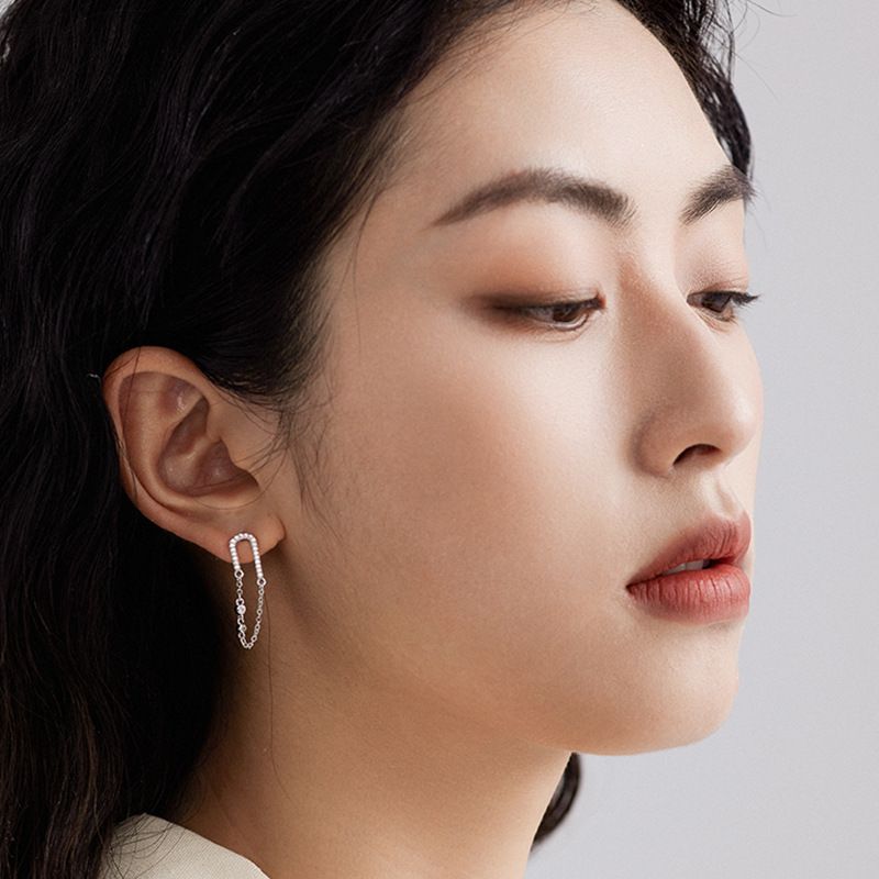 Earrings sterg chain zircon earrings female sier jewelry processing_voghion.com