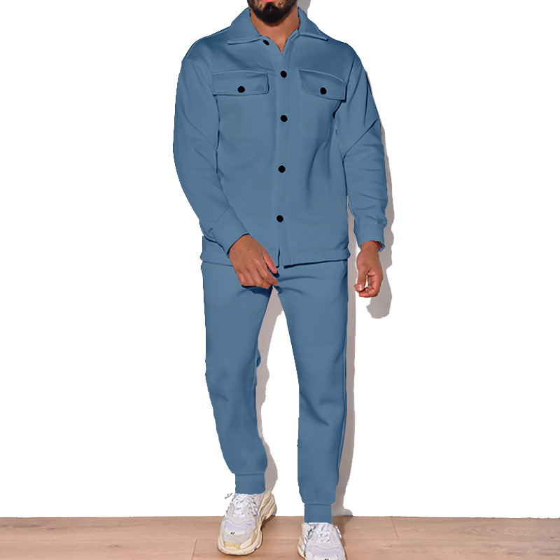 2024 Große Mode Trendy Herren Herbst Knopf Wildleder Casual Jacke Hose 2 Stück Set_voghion.com