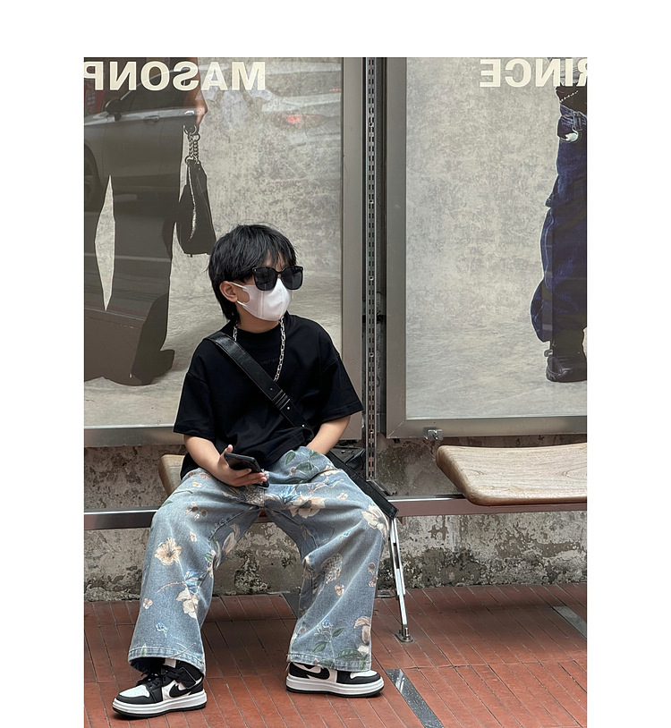 Pantalon garçon mère et enfant, jean de rue imprimé, pantalon droit pour bébé_voghion.com