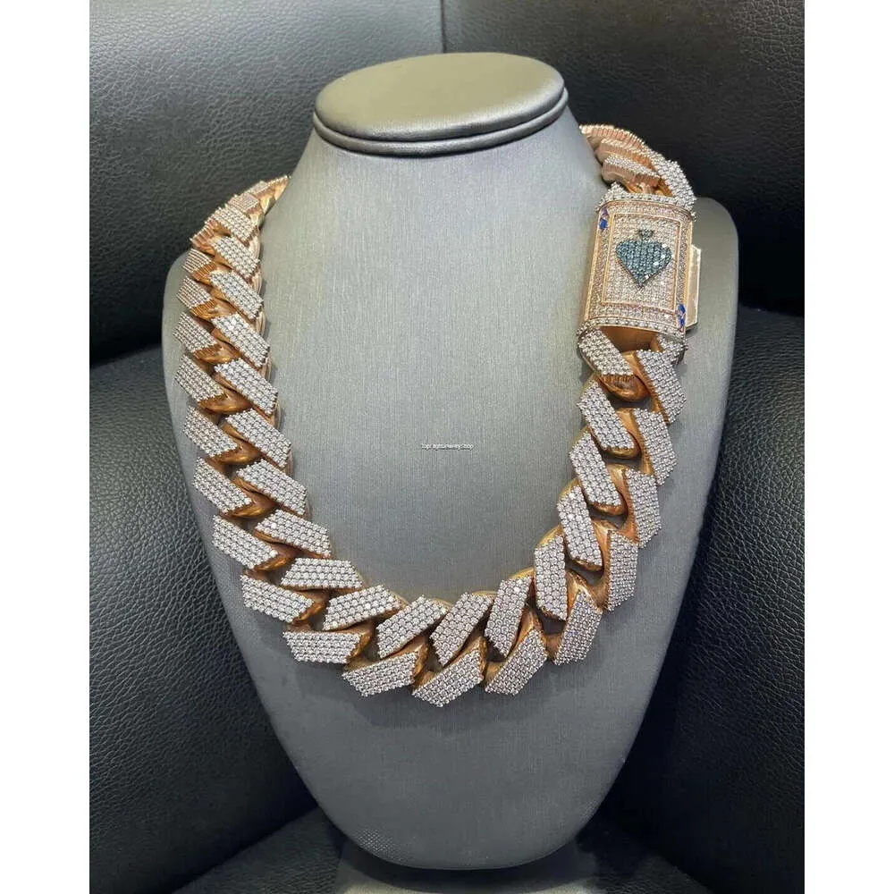 Fully Iced MOISSANITE 20mm Cuban Link Hip Hop Chain Rose Gold Plated Multi Size Available Featuring Diamond pass tester_voghion.com